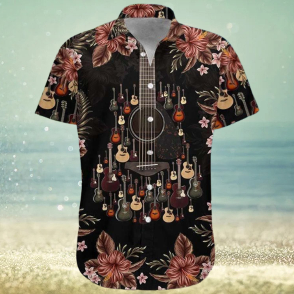 Acoustic Guitar Unisex Hawaiian Graphic Print Short Sleeve Hawaiian Shirt - Limotees