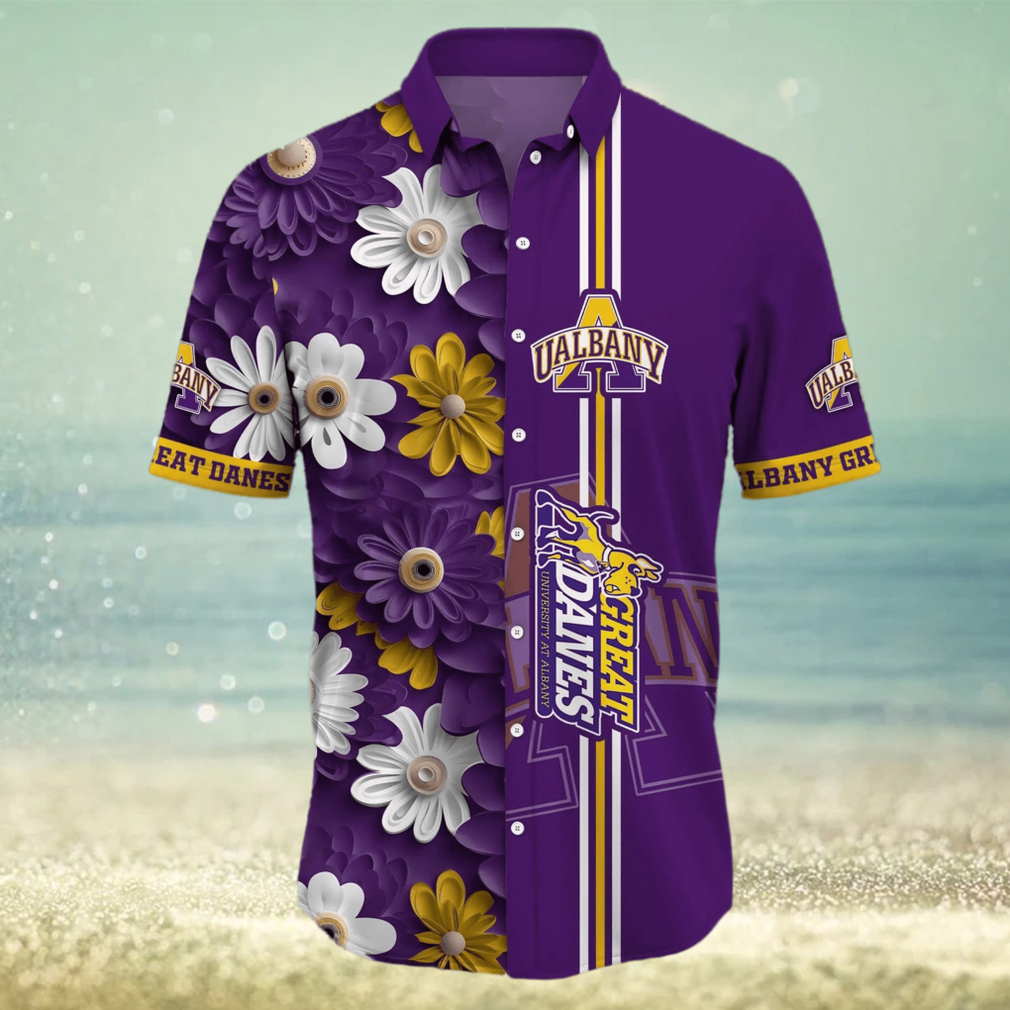 Albany Great Danes NCAA Flower Logo Colorful Hawaiian Shirt - Limotees