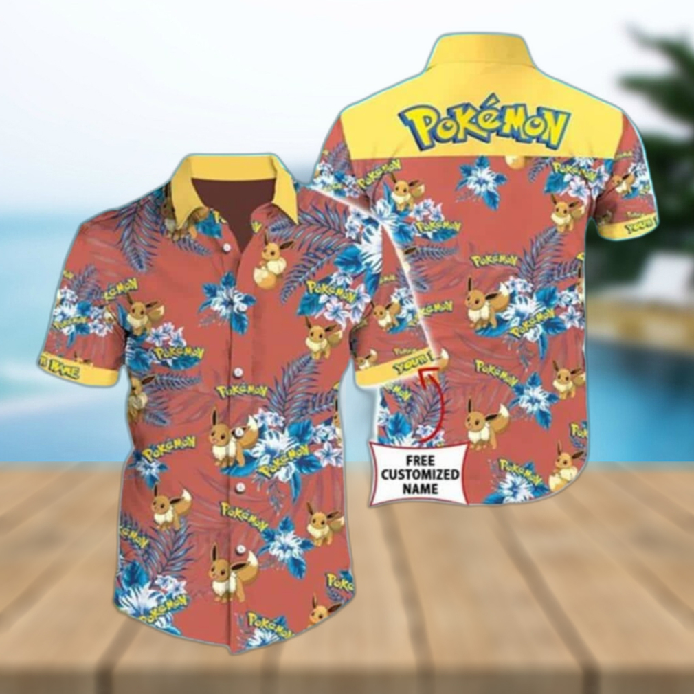 Aloha Eevee Pokemon Hawaiian Shirt Hibiscus Flowers Pattern Summer Vacation Gift - Limotees