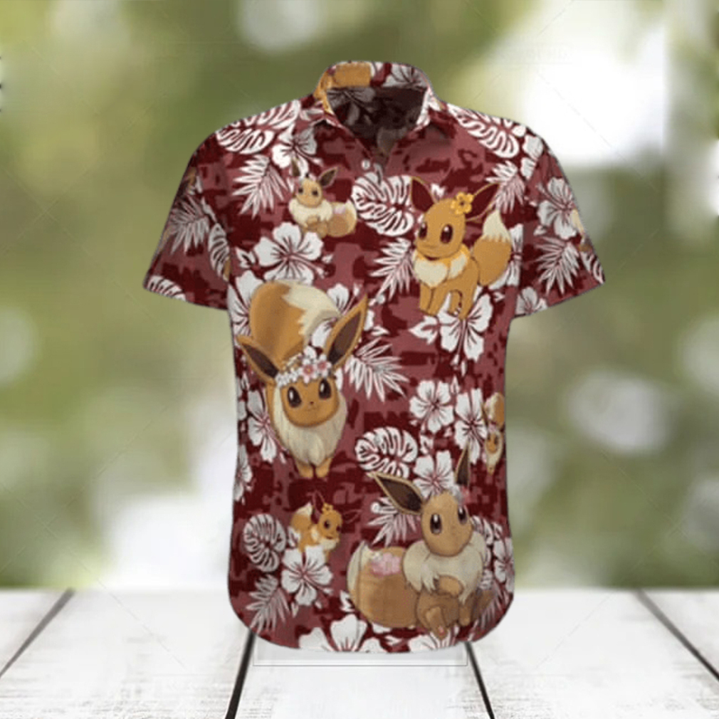 Aloha Eevee Pokemon Hawaiian Shirt Palm Leaves Pattern Summer Beach Gift - Limotees