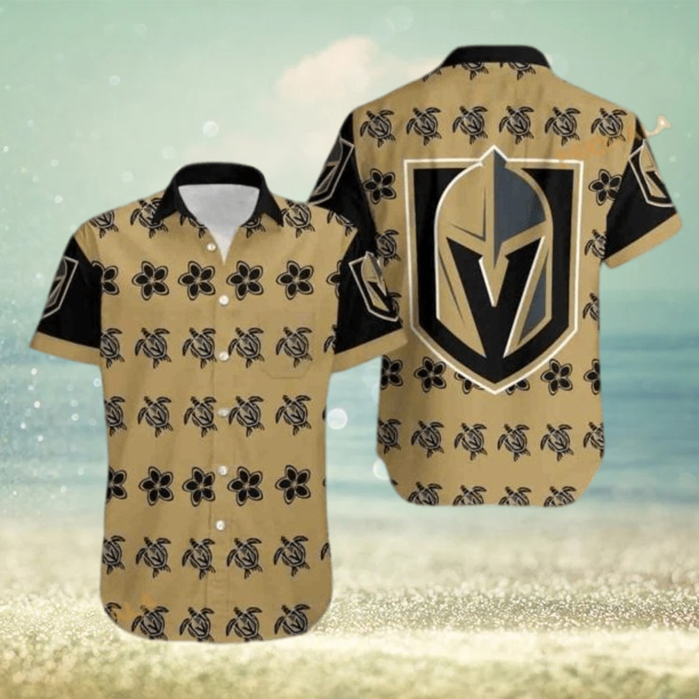 Aloha NHL Vegas Golden Knights Funny Hawaiian Shirt Turtle And Flower Pattern - Limotees