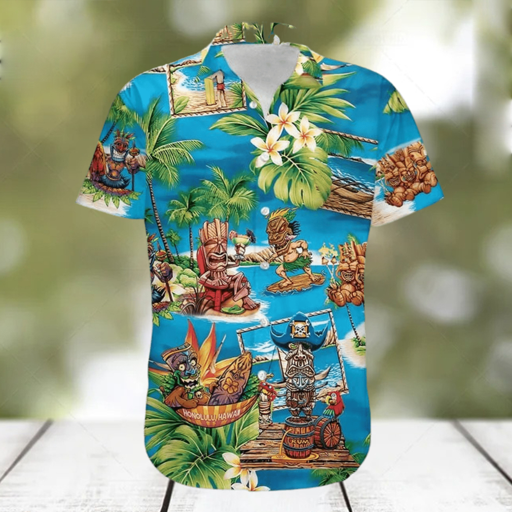 Amazing Tiki Surfing Enjoy Summer Blue Tropical Unisex Hawaiian Shirts - Limotees