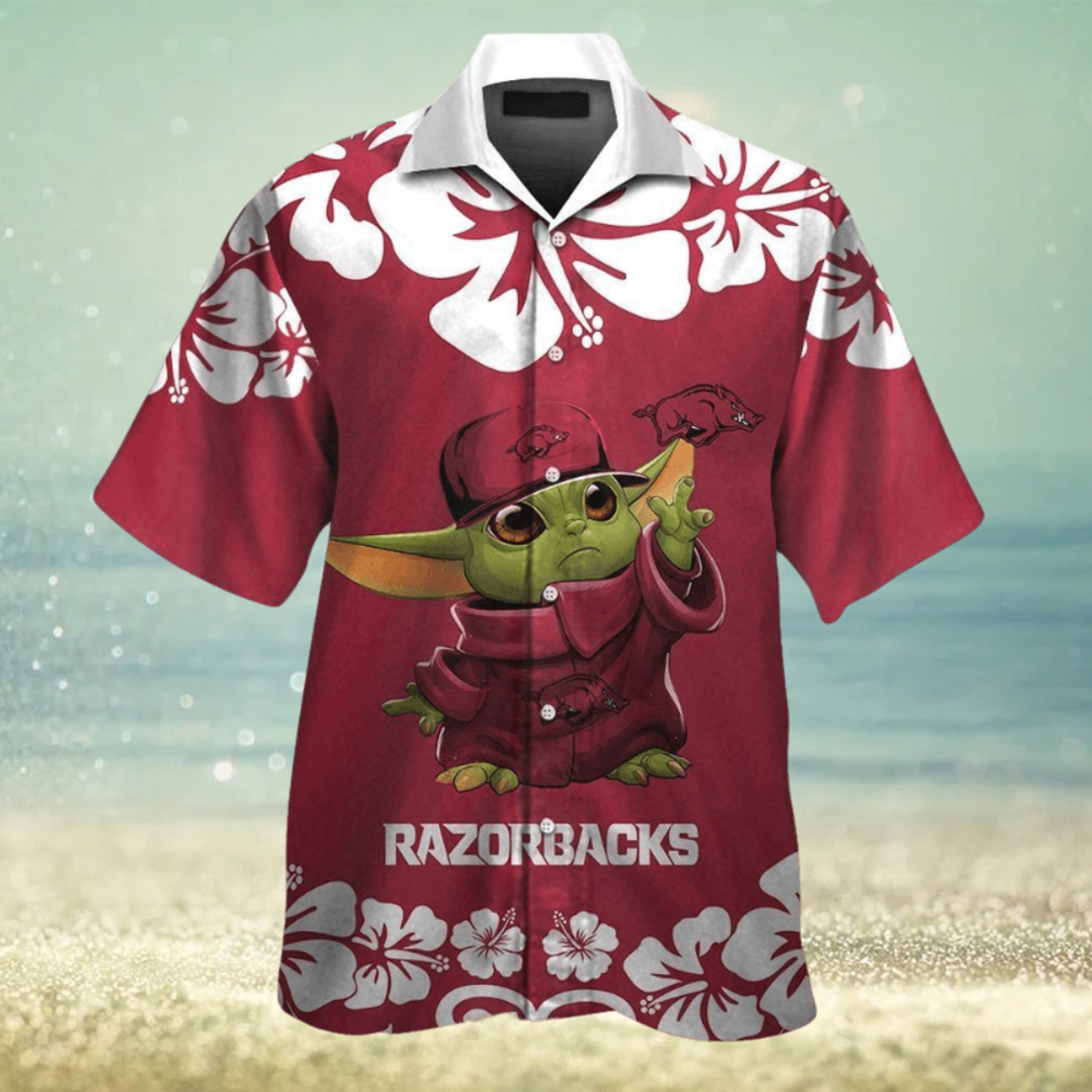 Arkansas Razorbacks Baby Yoda Short Sleeve Button Up Tropical Hawaiian Shirt - Limotees