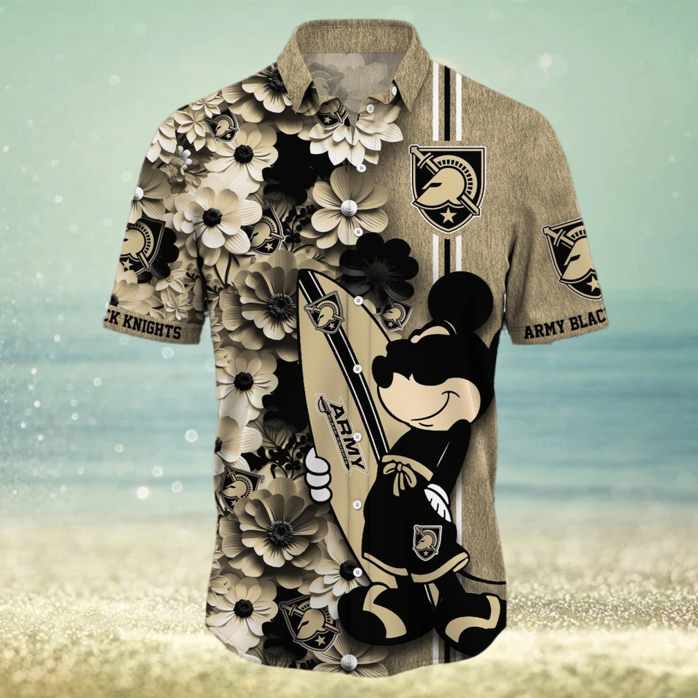 Army Black Knights Surfboard Parttern Mickey Mouse Flower Hawaiian Shirt - Limotees