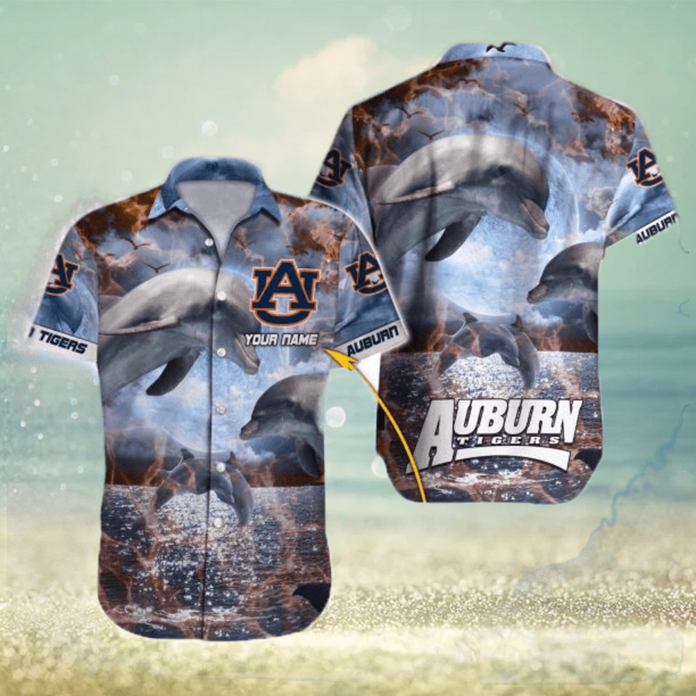 Auburn Tigers NCAA Hawaiian Shirt Dolphin Funny AOP Gift For Fans Custom Name - Limotees