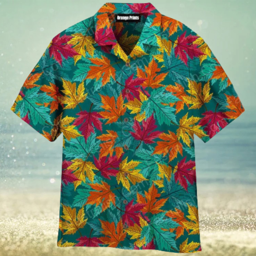 Autumn Maple Leaves Teal Pattern Aloha Hawaiian Shirt - Limotees