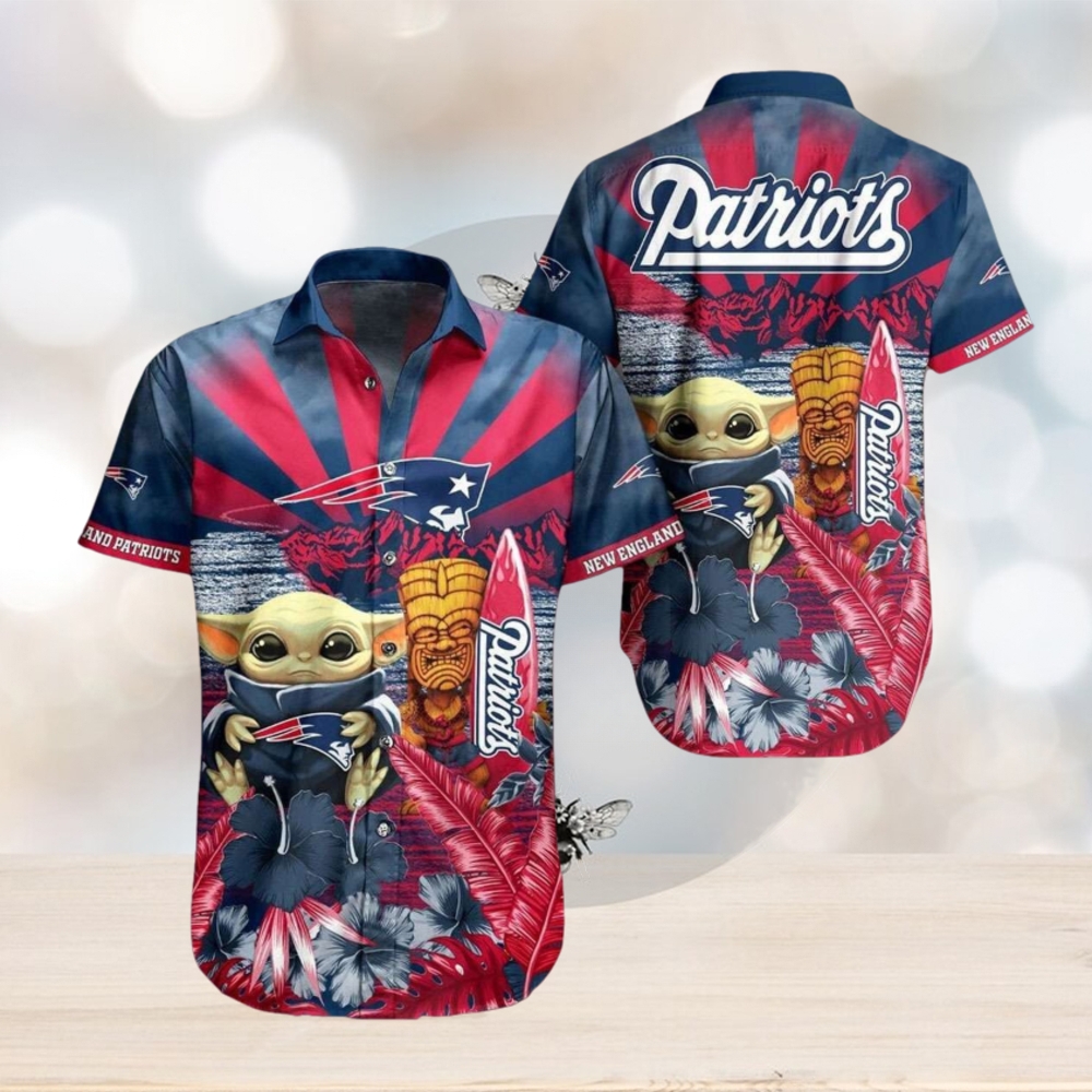 Baby Yoda New England Patriots Flower NFL Hawaiian Shirt - Limotees