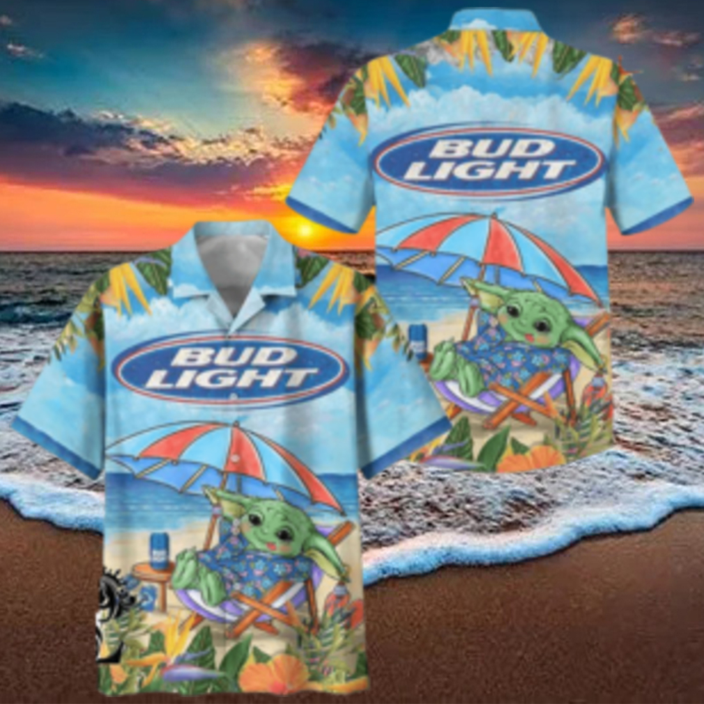 Baby Yoda Sitting On The Beach Bud Light Hawaiian Shirt Aloha Shirt Bud Light Beer - Limotees