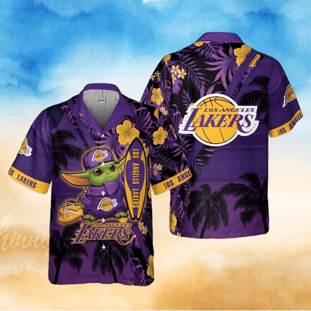 Baby Yoda Star Wars Loves NBA Los Angeles Lakers Hawaiian Shirt Summer Vacation Gift - Limotees