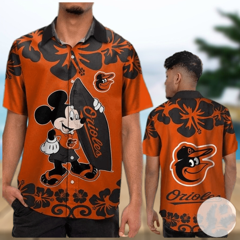 Baltimore Orioles Mickey Flower Pattern Hawaiian Shirt - Limotees