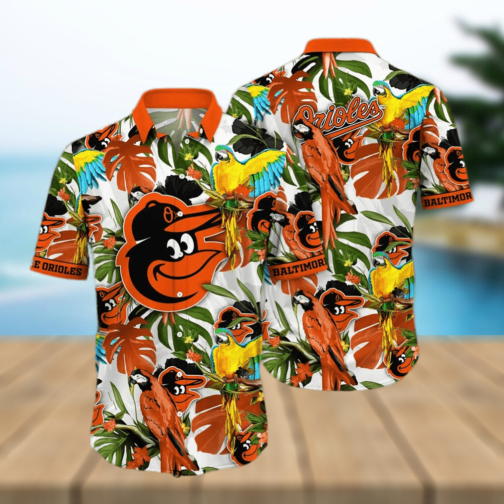 Baltimore Orioles White Parrot Tropical Hawaiian Shirt - Limotees