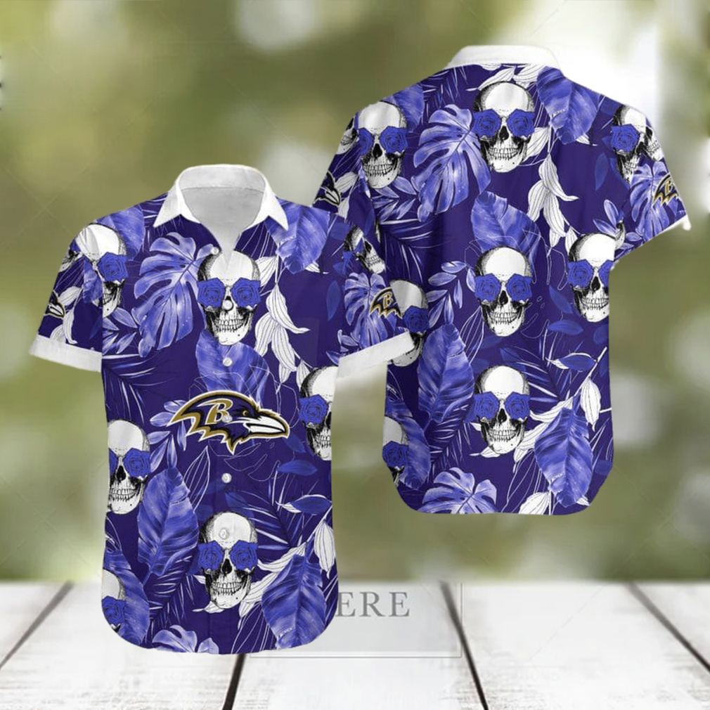 Baltimore Ravens Coconut Leaves Skull With Rose Eyes Hawaiian Shirt Gift For Halloween - Limotees