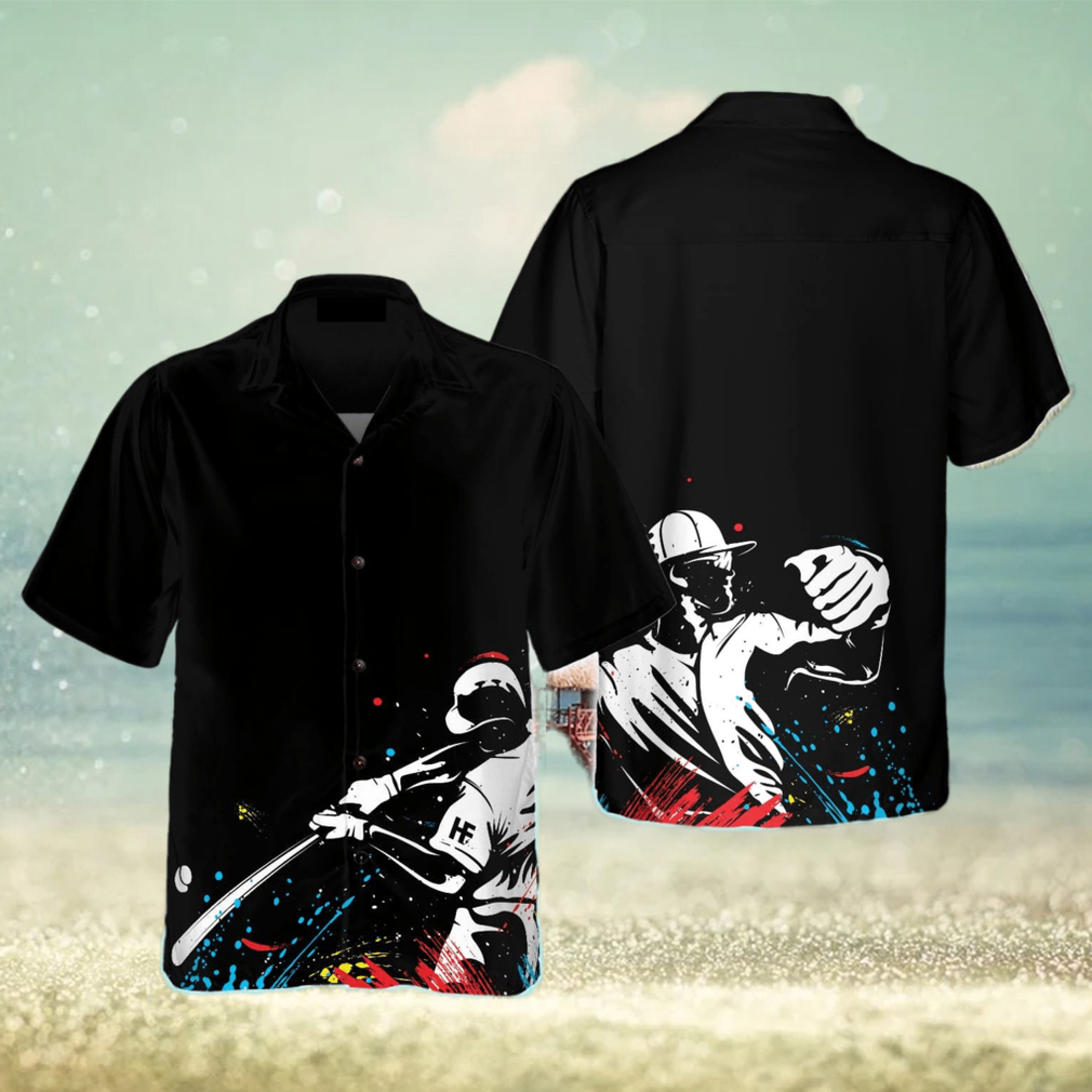 Baseball Players’ Silhouettes On Paintball Pattern Hawaiian Shirt - Limotees