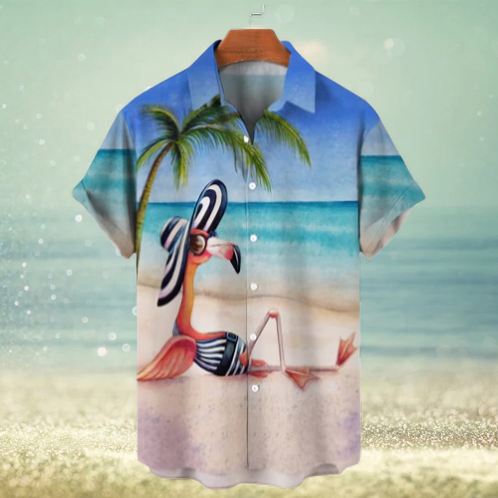 Beach Flamingo Print Men's Hawaiian Short Sleeve Shirt - Limotees