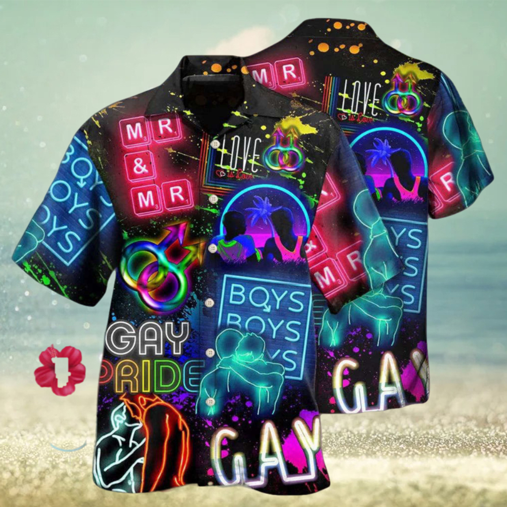 Beach Shirt Lgbt Gay Neon Art Gay Pride Hawaiian Shirt - Limotees