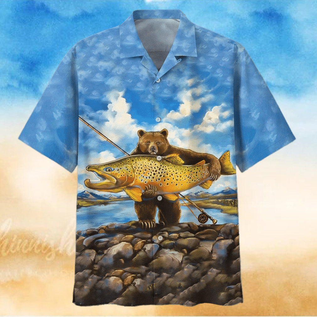 Bear Goes Fishing In The Sea Hawaiian Aloha Shirts - Limotees