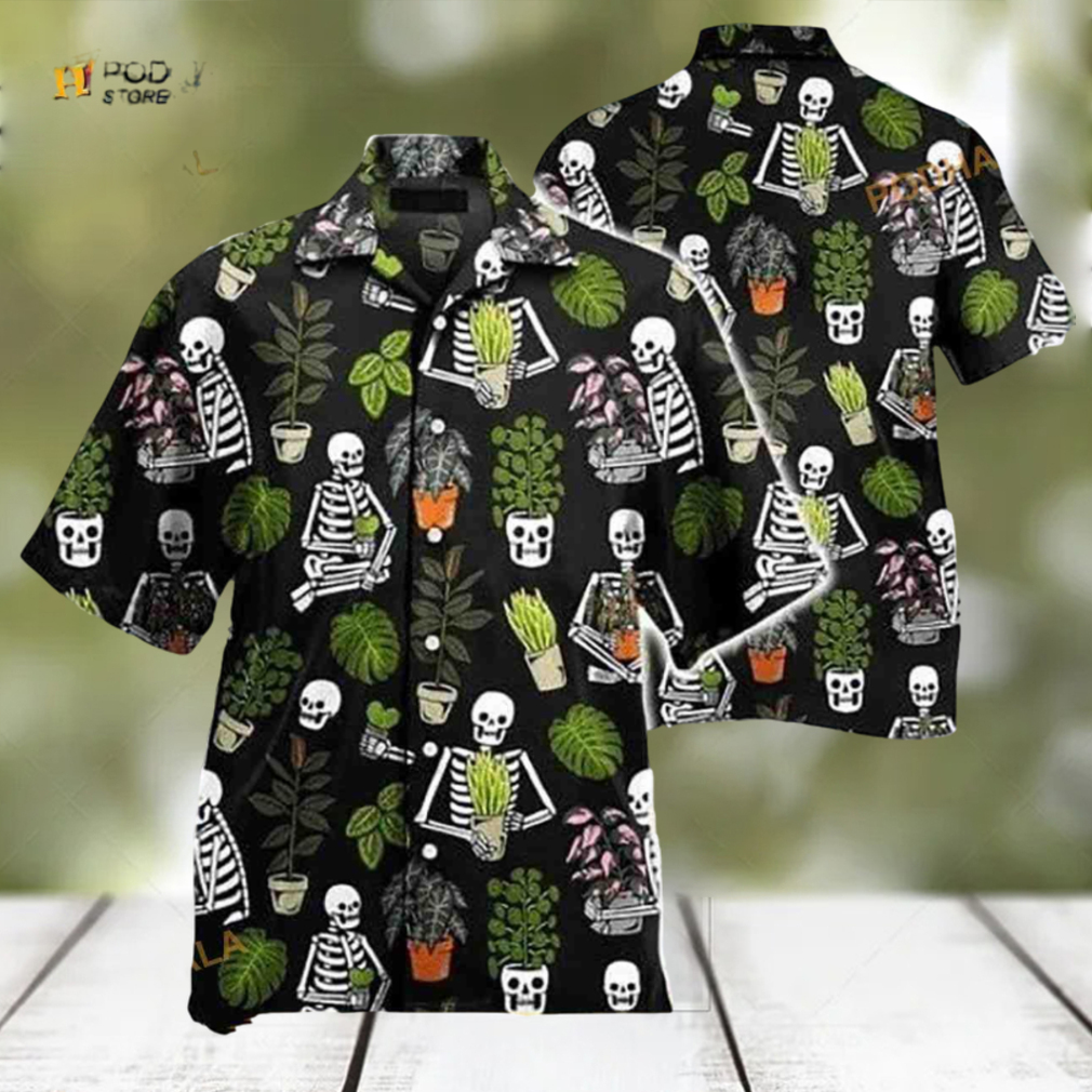 Beautiful Plant Potted Gardener Skull Pattern Hawaiian Shirt - Limotees