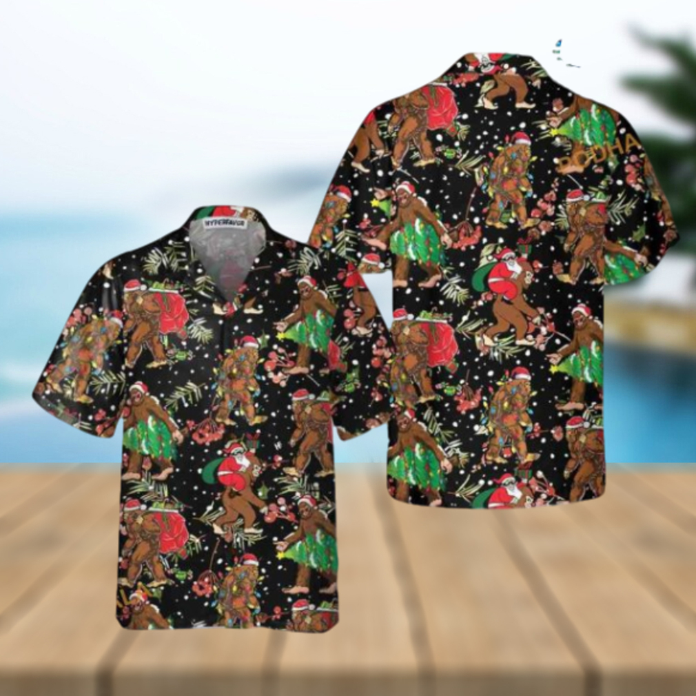 Bigfoot Santa Christmas Pattern Hawaiian Shirt, Funny Xmas Gifts - Limotees