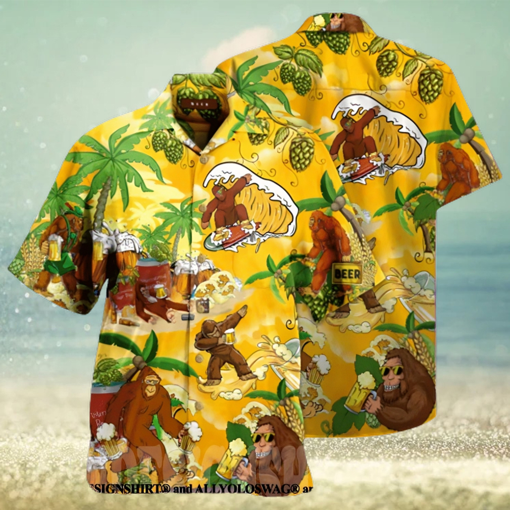 Bigfoot Summer Beer Beach All Over Print Hawaiian Shirt Yellow - Limotees