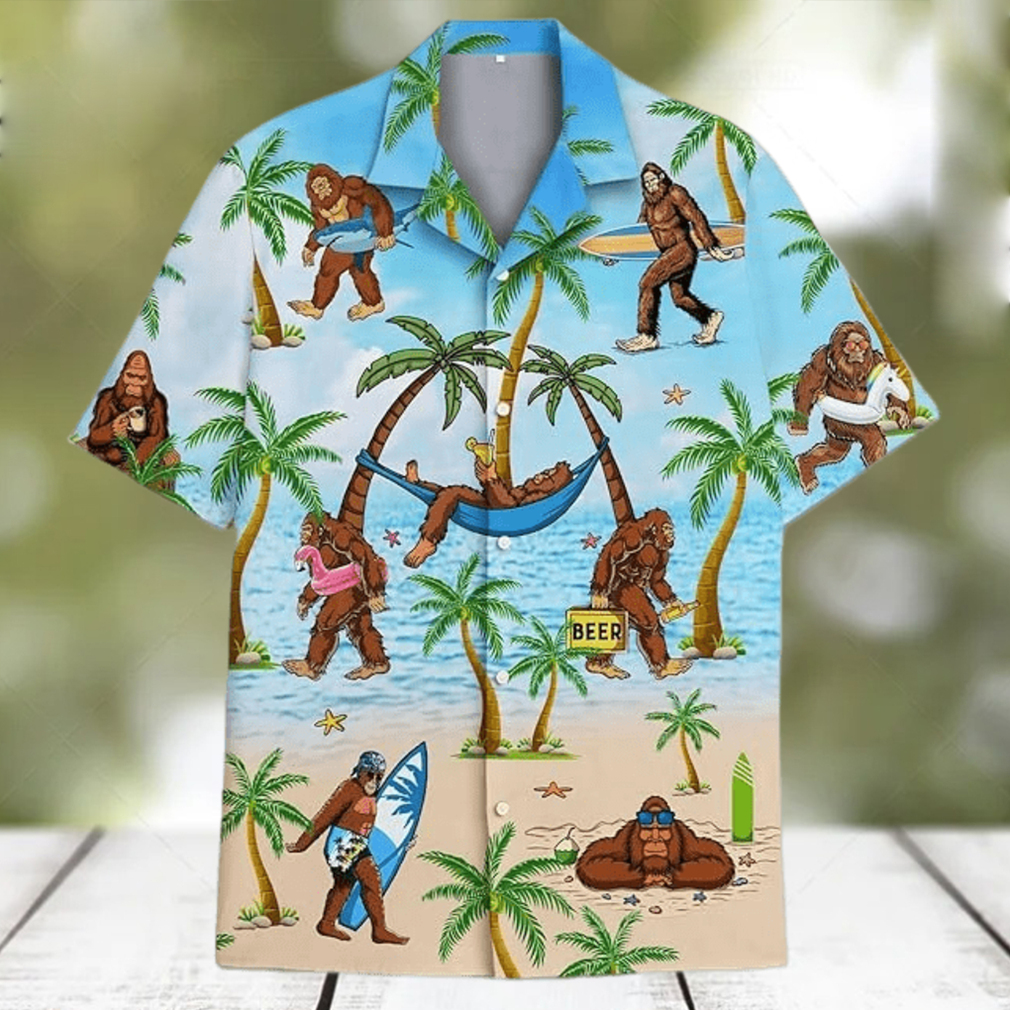 Bigfoot Surfing Hawaiian Shirts for Mens - Limotees