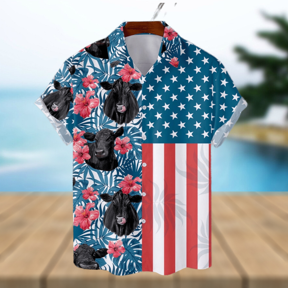 Black Angus Cow American Flag Short Sleeve Aloha Hawaiian Shirt Summer Gift For Men And Women - Limotees