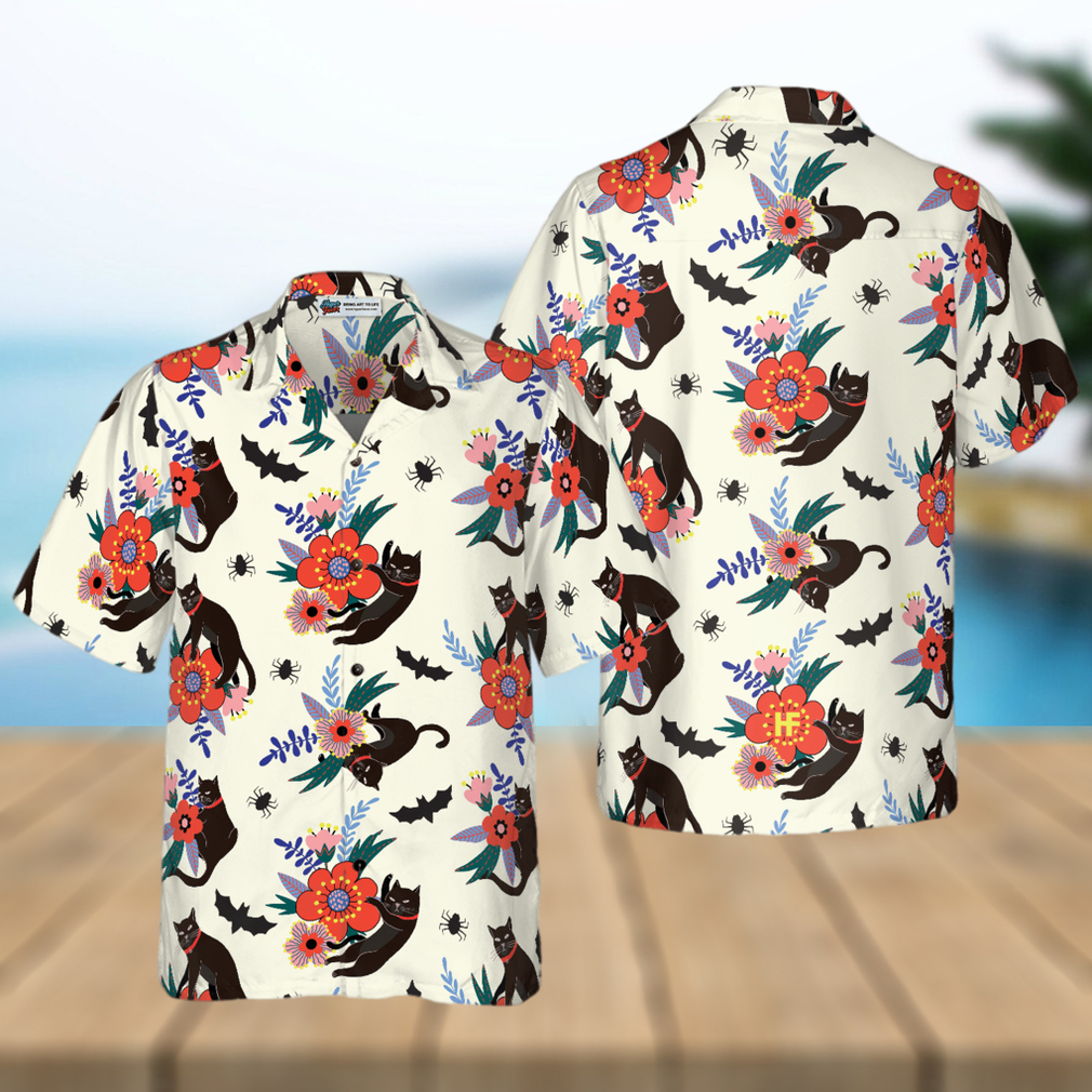 Black Bats And Cats Hawaiian Shirt - Limotees