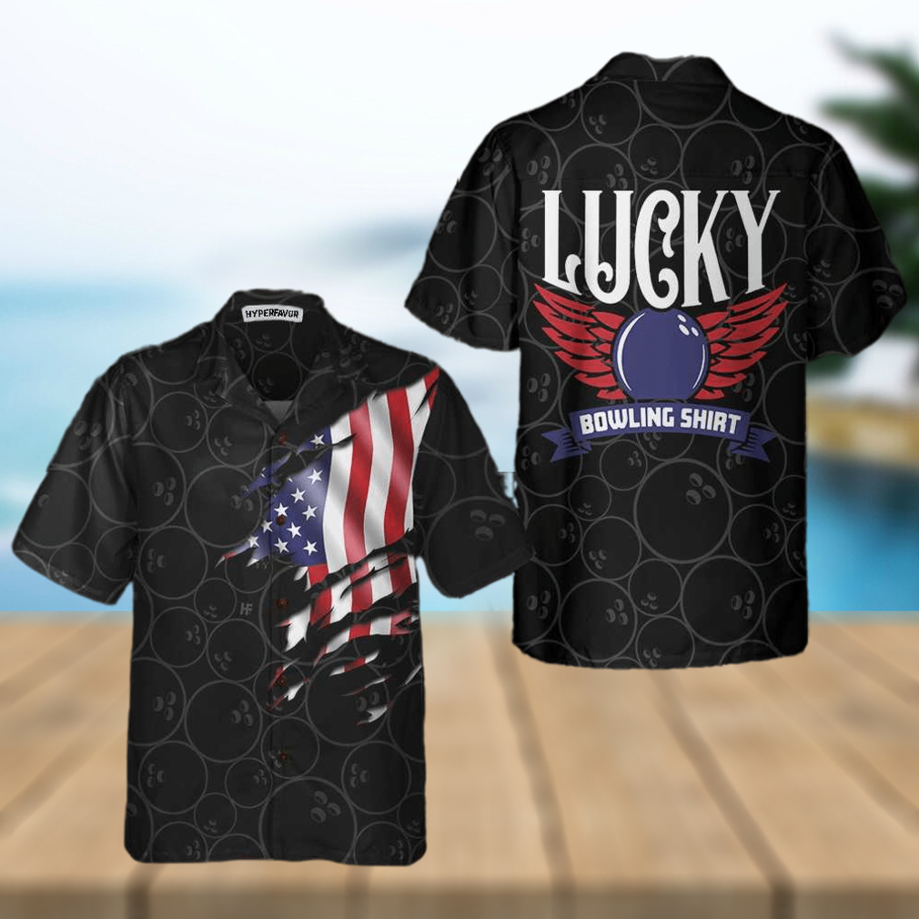 Black Bowling American Flag Pattern Hawaiian Shirt - Limotees