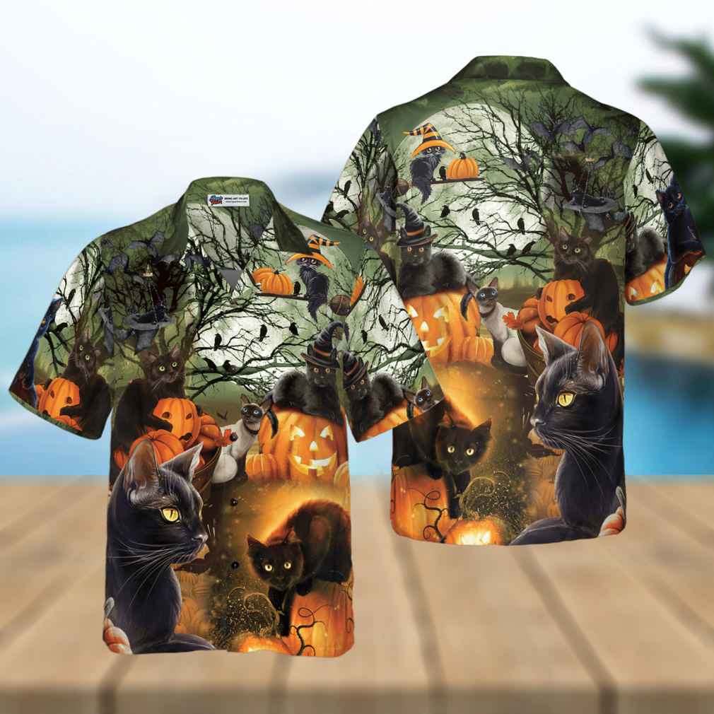 Black Cat & The Pumpkin Halloween Hawaiian Shirt - Limotees