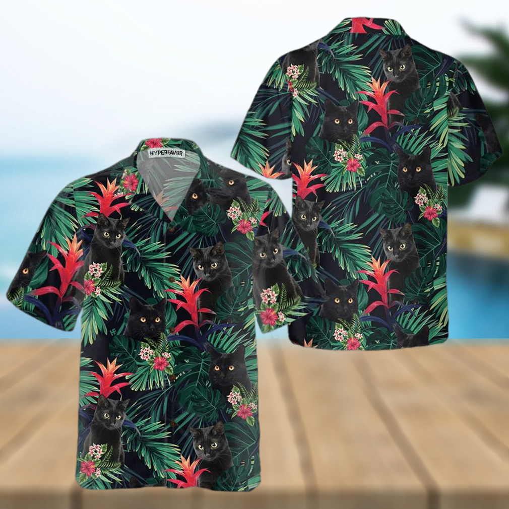 Black Cat And Tropical Pattern Hawaiian Shirt - Limotees