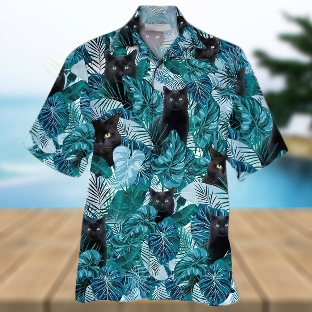 Black Cats Green Tropical Leaf Hawaiian Shirt - Limotees