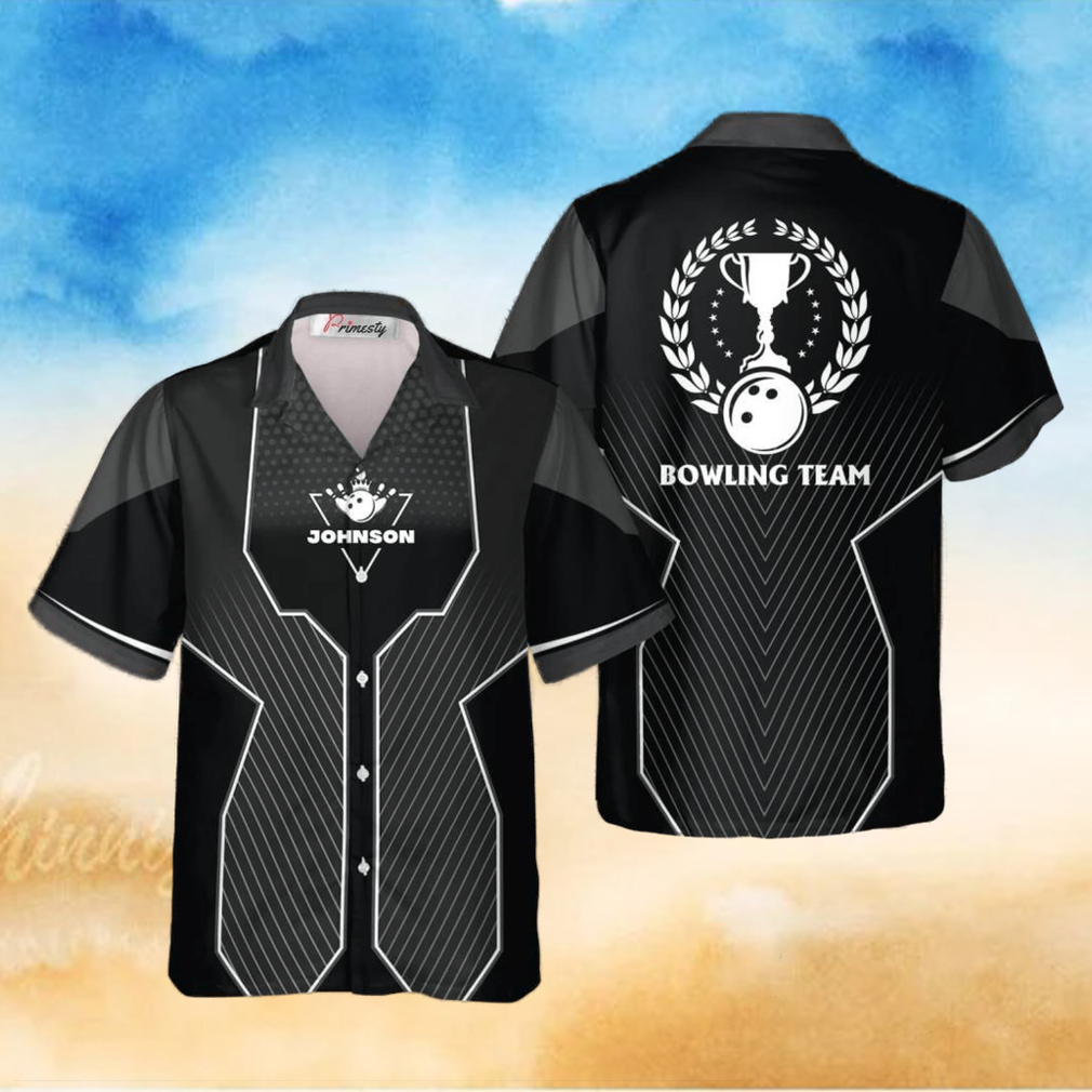 Black Sports Style Trophy Emblem Personalized Bowling Tropical Hawaiian Shirt - Limotees