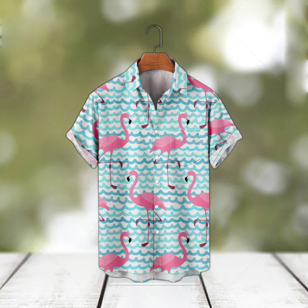 Blue Flamingos Printed Shirt Men Summer Beach Short Sleeve Casual Breathable Hawaiian Shirt - Limotees