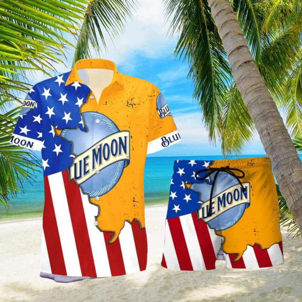 Blue Moon Beer Life USA Flag Aloha Summer Beach Hawaiian Combo Shirt And Short Gift Hawaiian For Mens - Limotees