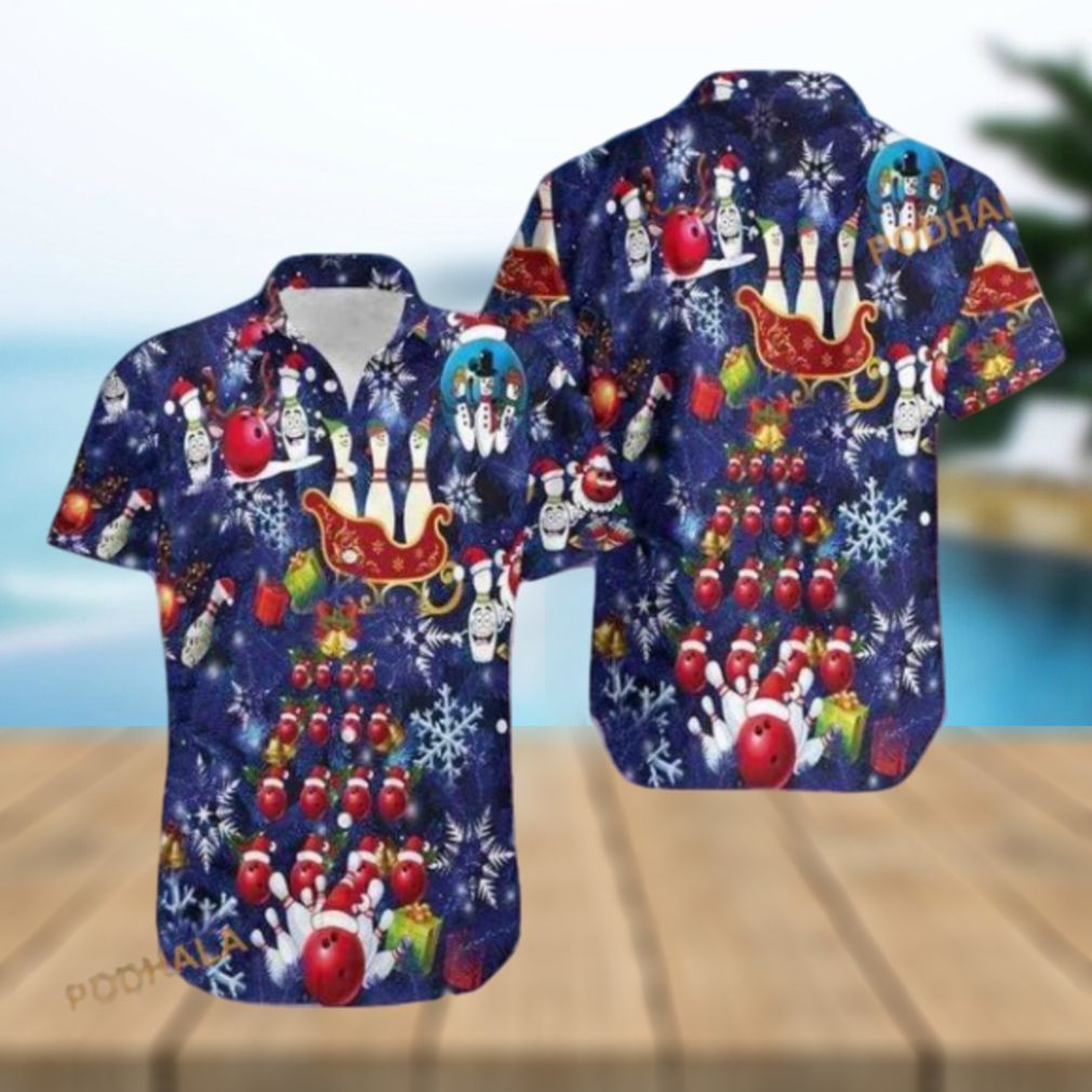 Bowling Santa Blue Hawaiian Shirt, Mens Christmas Hawaiian - Limotees