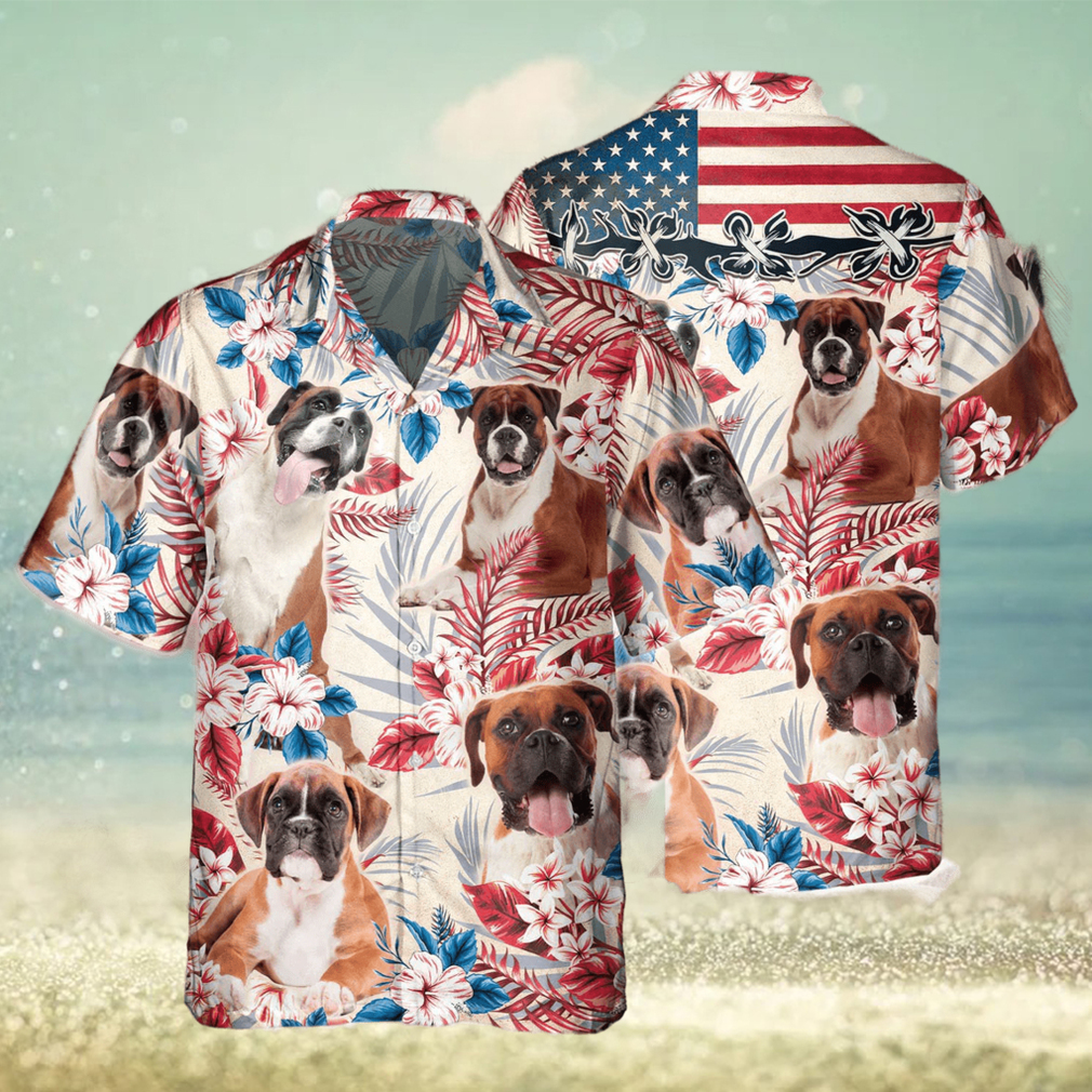 Boxer Dog United States Flag Hawaiian Flowers All Over Printed 3D Hawaiian Shirt - Limotees