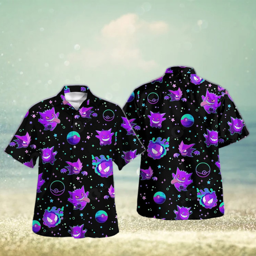 Bright Gengar Pattern Design Hawaiian Shirt and Short - Limotees