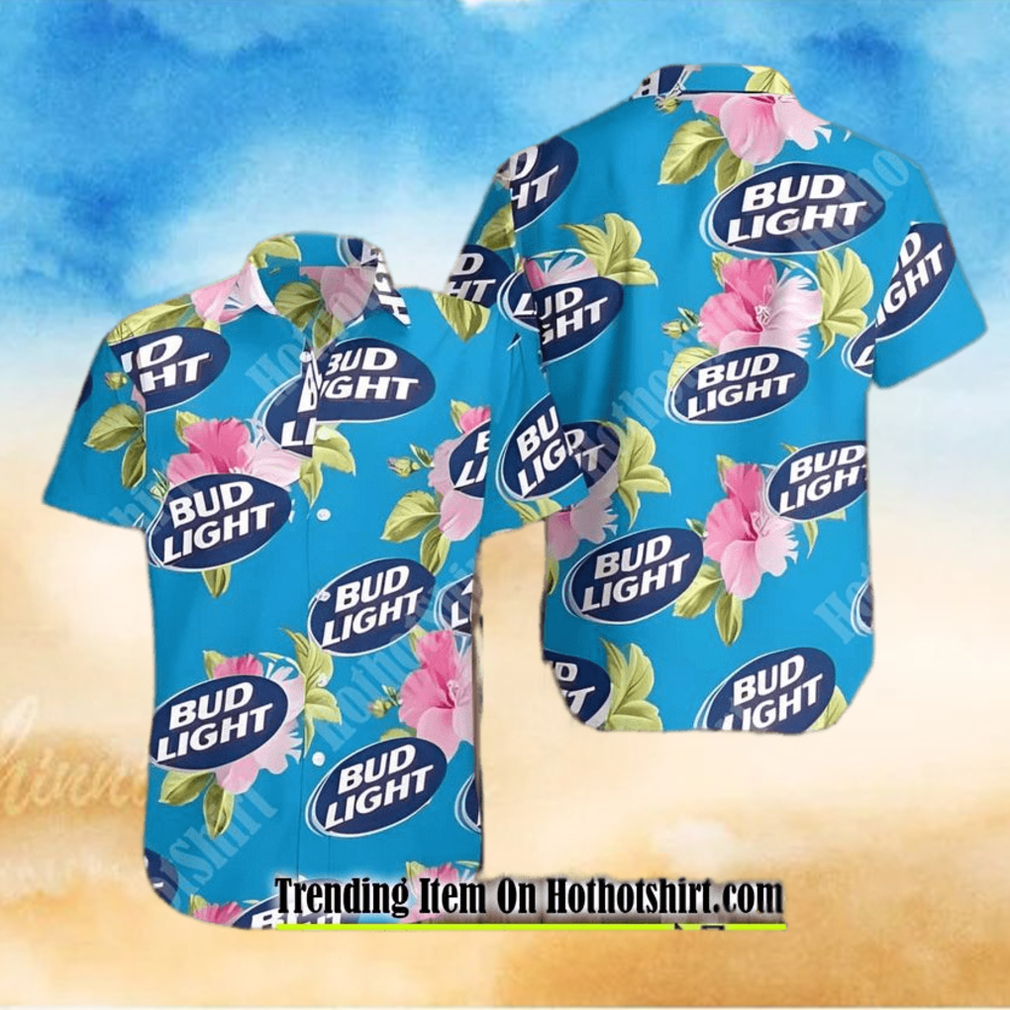 Bud Light Beer Pink Flowers Hawaiian Shirt - Limotees