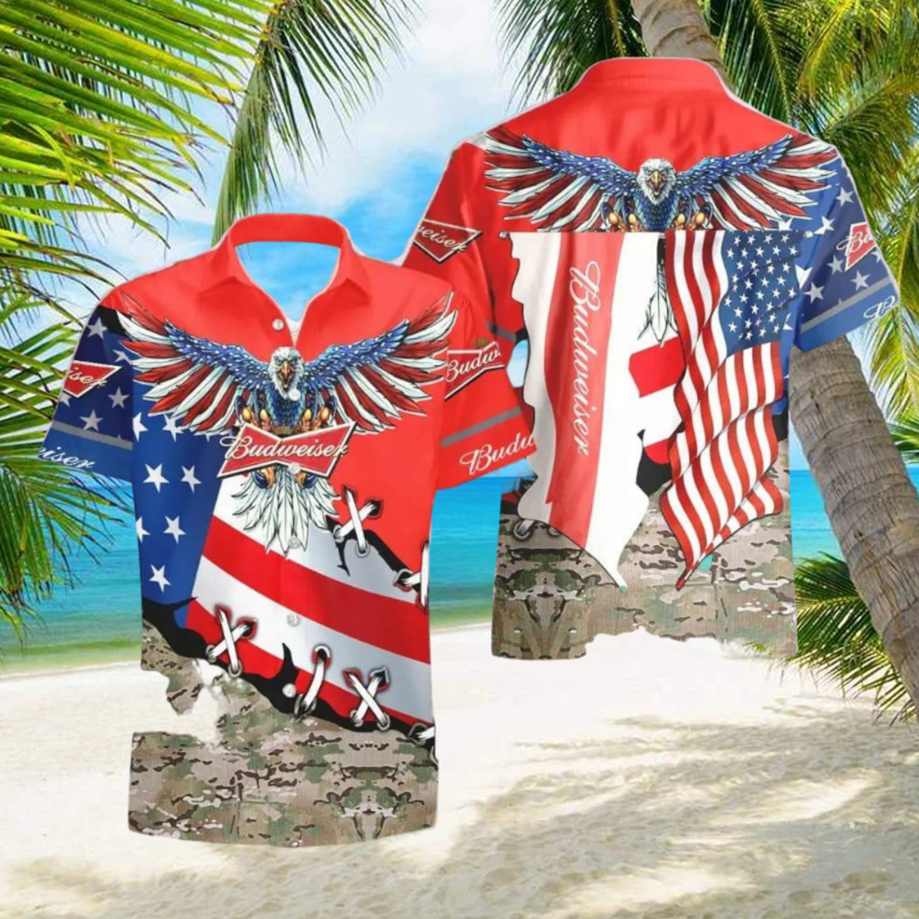 Budweiser Beer Eage USA Flag Hawaiian Combo Shirt And Short Gift Hawaiian For Mens - Limotees