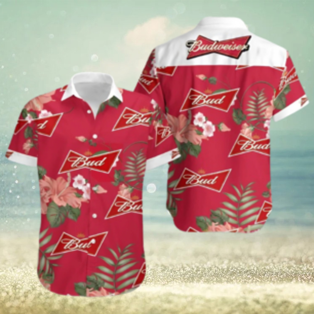 Budweiser Beer Hawaiian Shirt Red Hibiscus Flower - Limotees