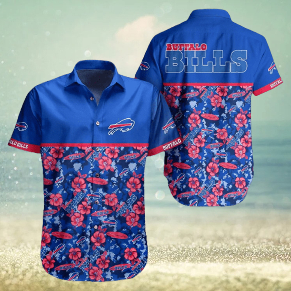 Buffalo Bills Hawaiian Shirt Blue Red Flowers Unique Hawaiian Shirt - Limotees