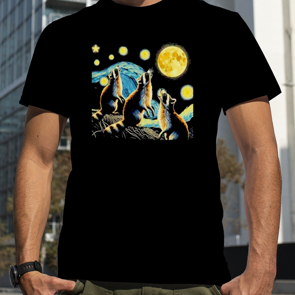 Raccoons howling at full moon starry night trash pandas shirt