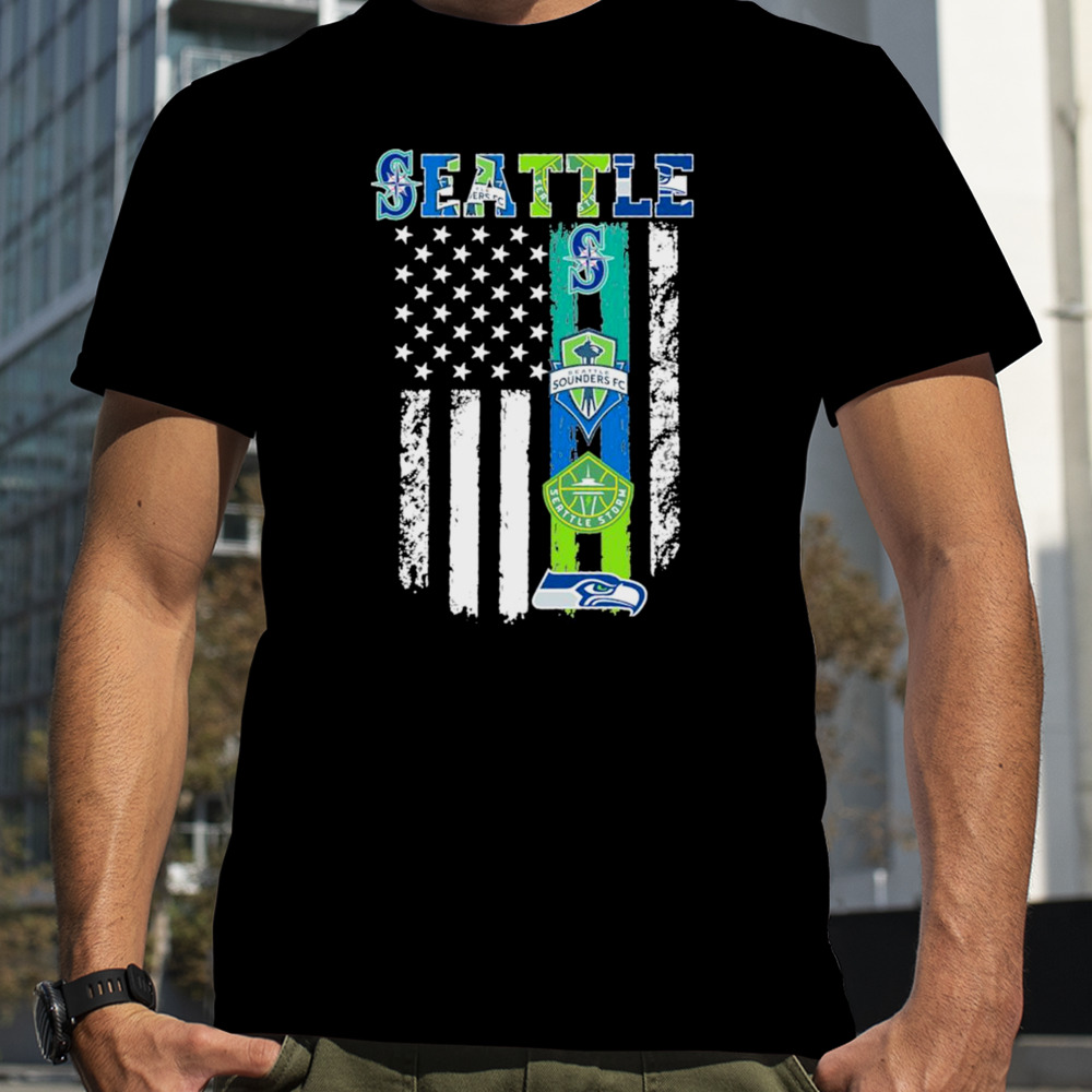 Seattle Sports Team Mariners, Seattle Sounders FC, Seattle Storm and Seahawks Flag Shirt