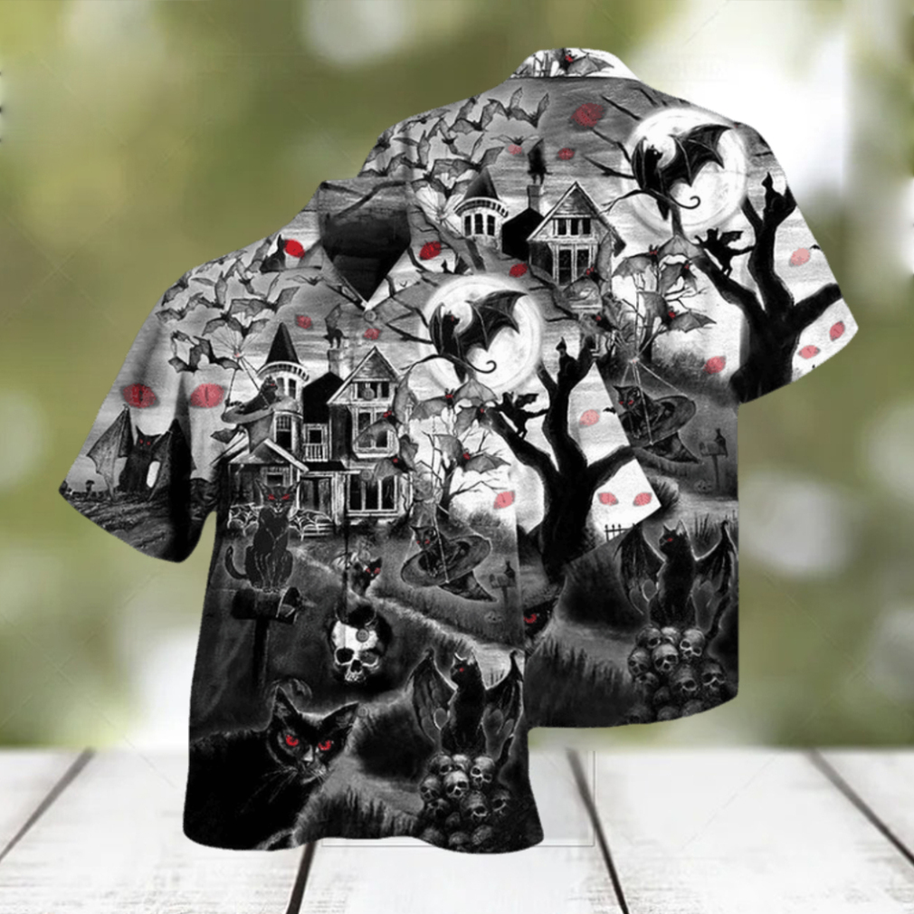 Black Cat Halloween Hawaiian Shirt - Limotees