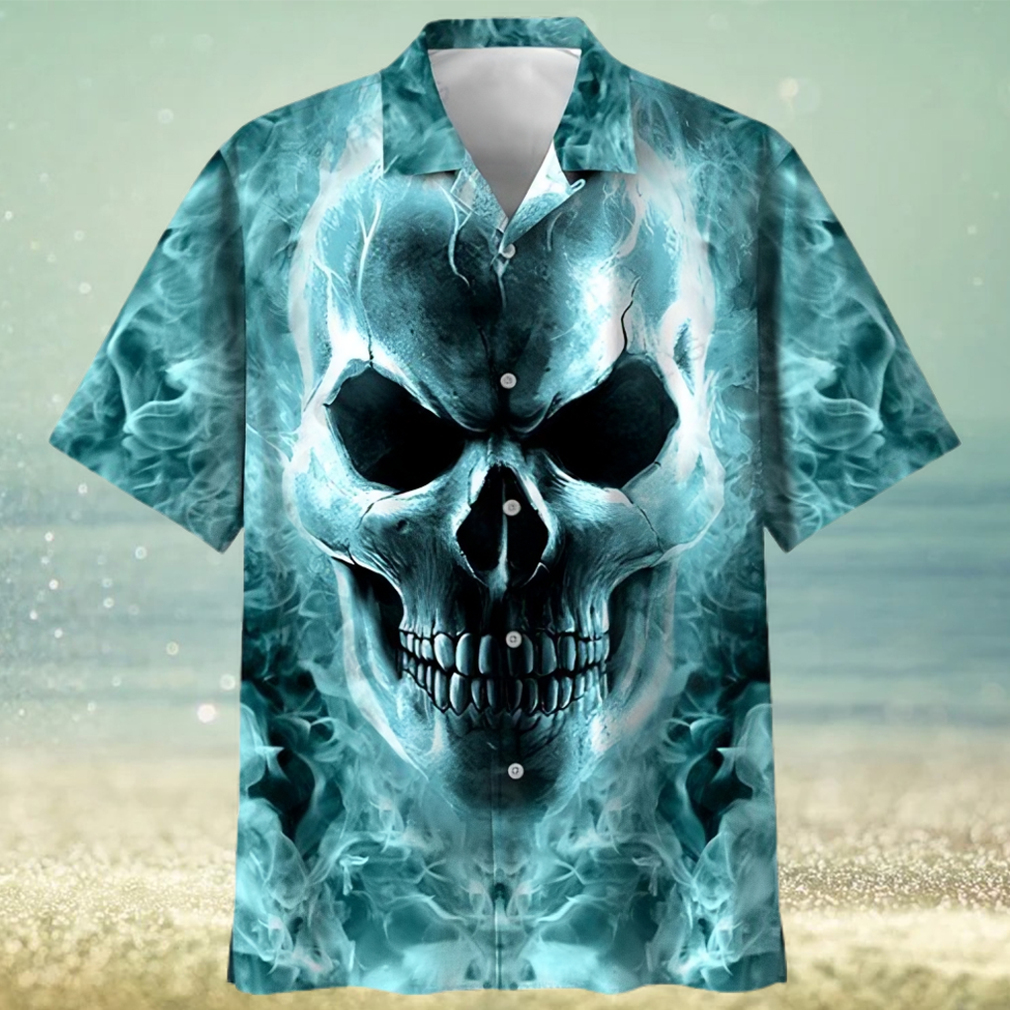 Blue Flame Skull Art – Skull Unisex Hawaiian Shirt Summer Hawaiian For Men Women Couple - Limotees