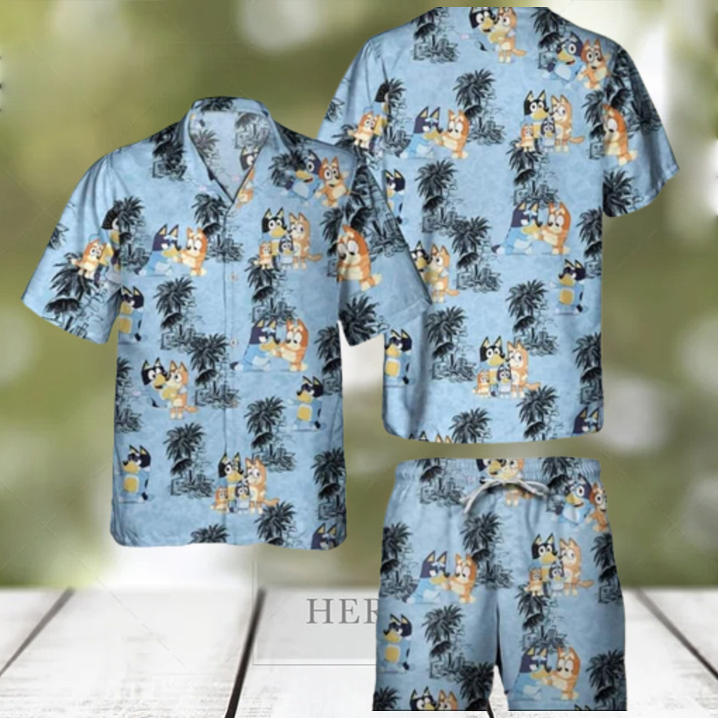 Bluey Family Hawaiian Shirt Coconut Tree Pattern Gift For Beach Holiday - Limotees