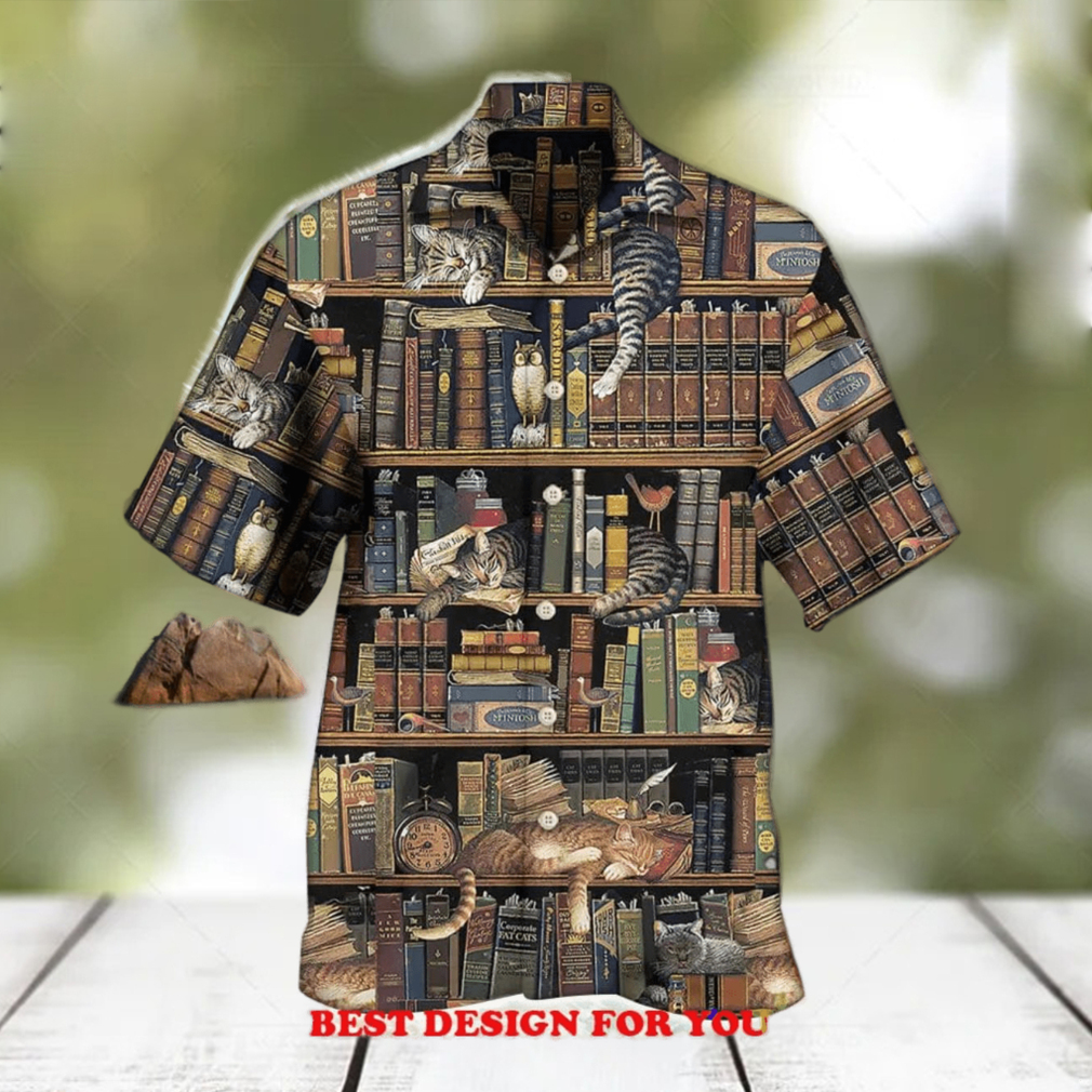 Book And Cat Vintage Gift Print Over 3D Hawaiian Shirt - Limotees