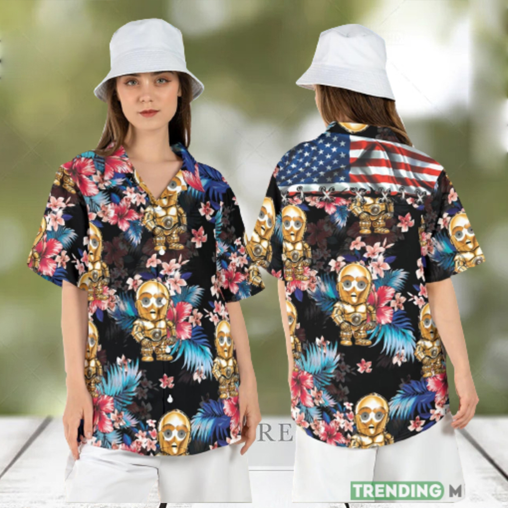 C3PO American Flag Hawaiian Shirt Star Wars Droid Tropical Hawaii Shirt Star Wars Palm Leaves Summer Aloha Shirt - Limotees