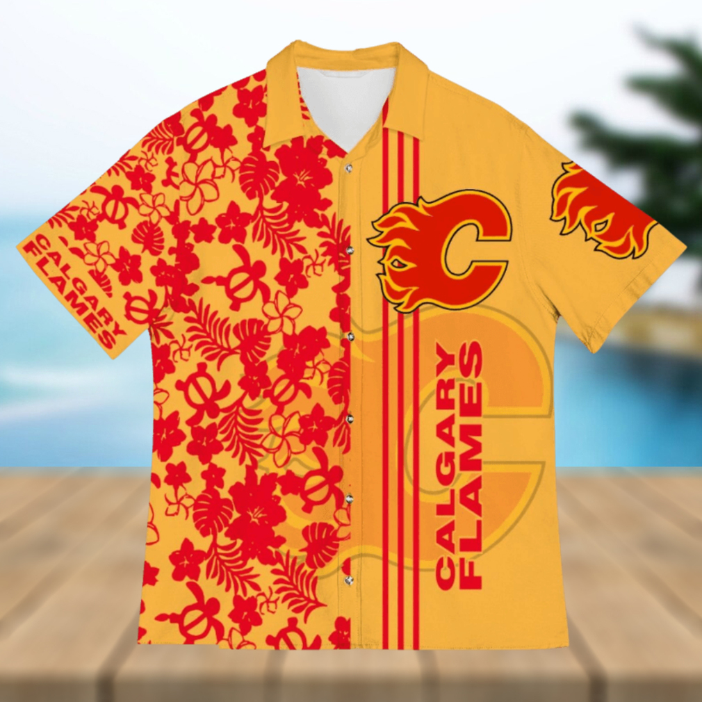 Calgary Flames American Sports Team Flower Beach Tree Hawaiian Shirt - Limotees