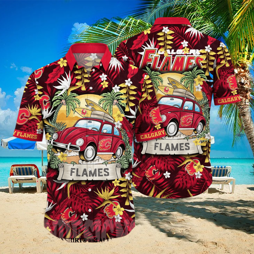 Calgary Flames NHL Flower Unisex Hawaiian Shirt - Limotees