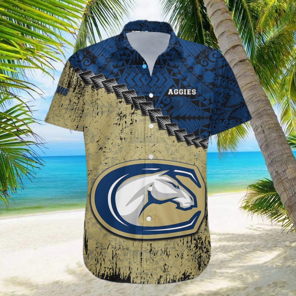 California Davis Aggies 3D Hawaiian Shirt Grunge Polynesian TattooNCAA hawaiian shirt - Limotees